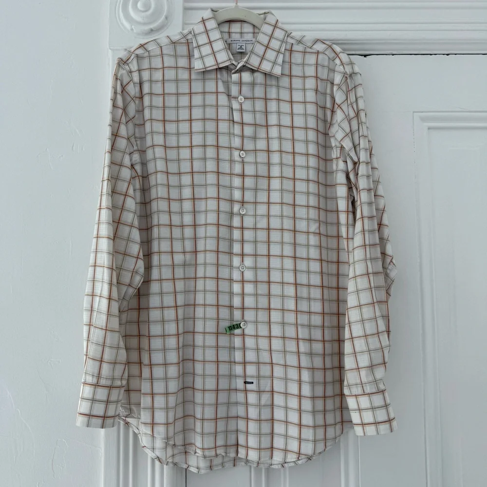 🦊 Banana Republic White and Brown Plaid Shirt